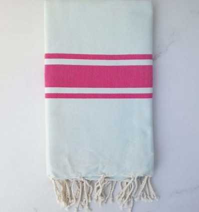 Fouta Plate bleu pale rayée rose