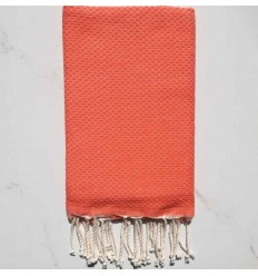 Fouta nid d'abeille unie corail clair 
