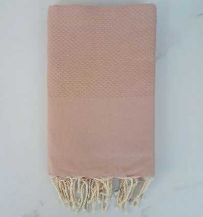 Fouta nid d'abeille unie rose ocre