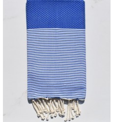 Fouta nid d'abeille bleu Fouta Tunisia - 1 2