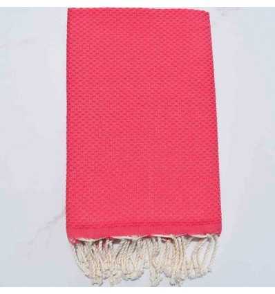 Fouta nid d'abeille unie rose fraise