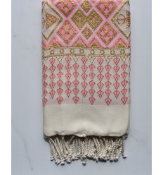 Fouta khlela rose clair au fil lurex doré 