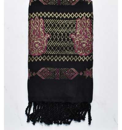 Fouta khomsa noir et rose