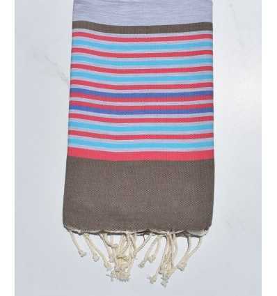 Fouta 5 couleurs gris clair, bistre, rose, bleu azur et indigo