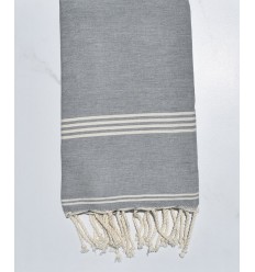 Fouta plate gris avec rayures blanc crème 