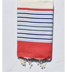 Fouta 5 couleurs blanc cassé, rouge, bleu fumée, bleu et vert de gris 