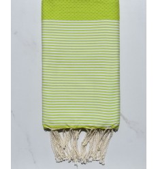 FOUTA NID D'ABEILLE Vert lime rayée blanc Fouta Tunisia - 1 2