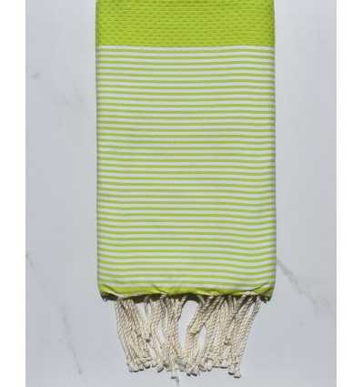 FOUTA NID D'ABEILLE Vert lime rayée blanc 