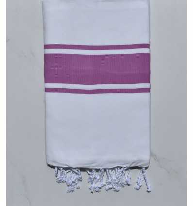 Fouta plate blanche bandes orchidée