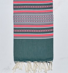 Fouta arabesque vert foncé et rose 