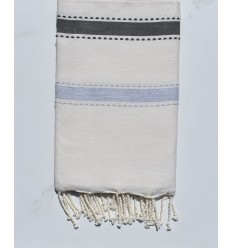 Fouta arabesque blanc crème gris foncé et gris bleu 