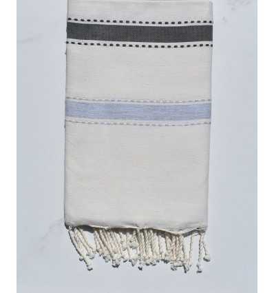 Fouta arabesque blanc crème gris foncé et gris bleu