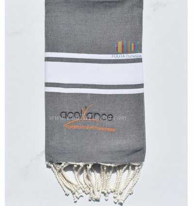 Fouta gris orage broderie acolyance