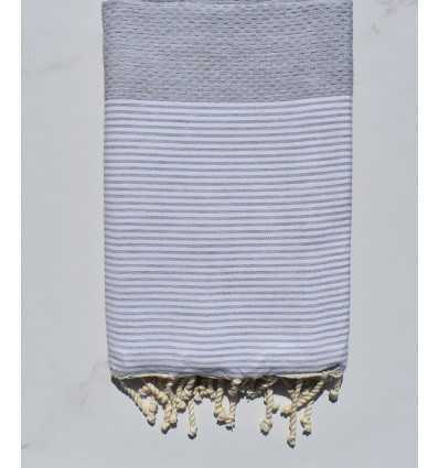 Fouta nid d'abeille gris avec rayures