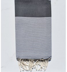 FOUTA NID D'ABEILLE gris fer rayée blanc 