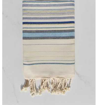 Fouta fadhila bleu et blanc crème avec lurex