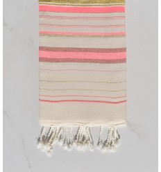 Fouta fadhila rose et blanc crème avec lurex 