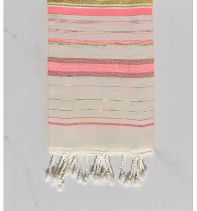 Fouta fadhila rose et blanc crème avec lurex