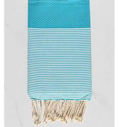 Fouta bleu turquoise rayée blanc