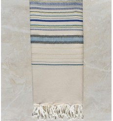 Jeté fadhila blanc crème et bleu avec lurex Fouta Tunisia - 1 2