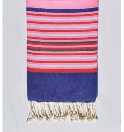 Fouta 5 couleurs rose clair, bleu jean, rouge, gris clair et ardoise