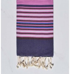 Fouta 5 couleurs indigo foncé, colombin, rose violacé, gris clair et bleu