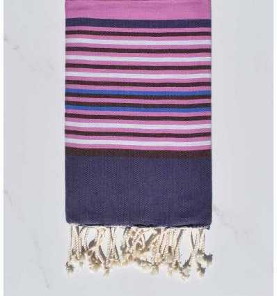 Fouta 5 couleurs indigo foncé, colombin, rose violacé, gris clair et bleu