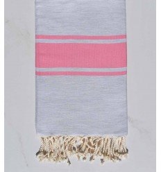 Fouta Plate gris clair rayée rose bonbon 