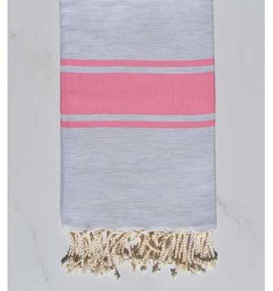 Fouta Plate gris clair rayée rose bonbon