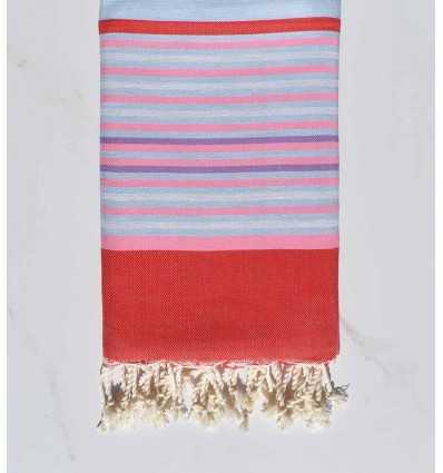 Fouta 5 couleurs rouge, rose clair, bleu pale, gris clair et violet