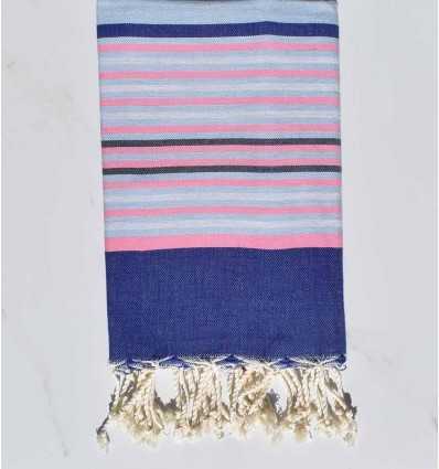 Fouta 5 couleurs bleu, rose clair, gris clair et ardoise