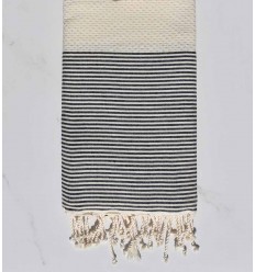 FOUTA NID D'ABEILLE beige crème rayée noir 