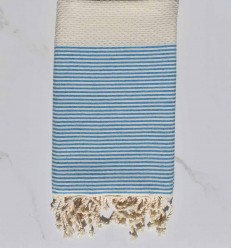 Fouta nid d'abeille crème rayée bleu 