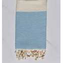 Fouta nid d'abeille crème rayée bleu 