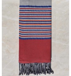Jeté gris avec rayures framboise, bleu et orange 