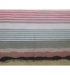 Jeté rose bébé avec rayures noir, vert et incarnat Fouta Tunisia - 1 2