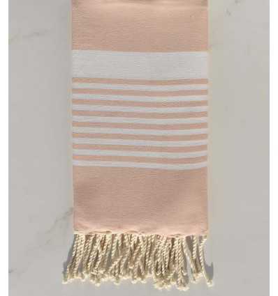 Fouta arthur rose bisque rayée blanc