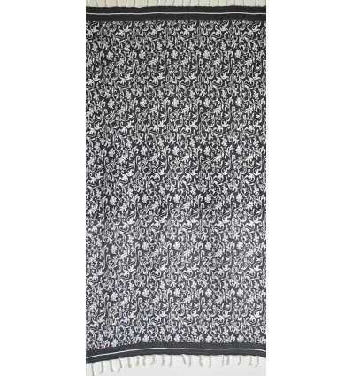 Fouta fleur gris noir et blanc 
