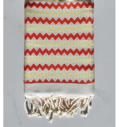 Fouta zigzag Blanc, rouge vif et jaune clair