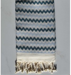 Fouta zigzag blanc, bleu cobalt et bleu maya 
