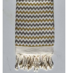 Fouta zigzag crème, jaune motard et gris 