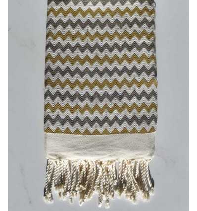 Fouta zigzag crème, jaune motard et gris