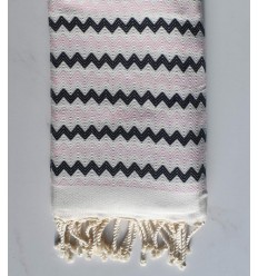 Fouta zigzag Blanc, Rose très clair et noir 