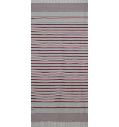 Fouta chevron blanc crème clair, rouge et bleu 