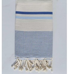 Fouta chevron écru clair et bleu 
