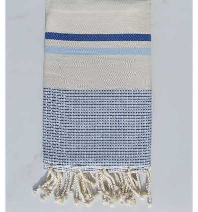 Fouta chevron écru clair et bleu