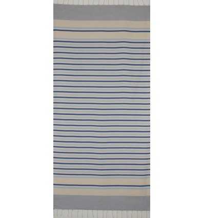 Fouta chevron écru clair et bleu 