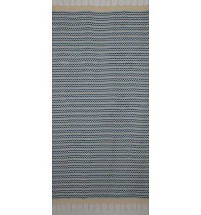 Fouta zigzag écru, bleu azur bleu maya 