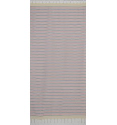Fouta zigzag écru, Rose clair et bleu ciel  2