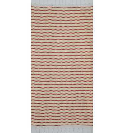 Fouta zigzag Blanc, rouge vif et jaune clair 